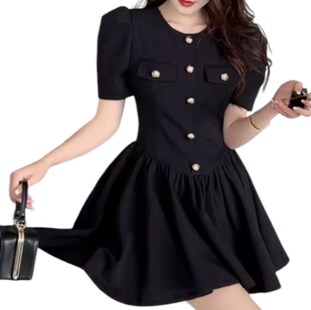 Black poof sleeve A-line dress Size Large
